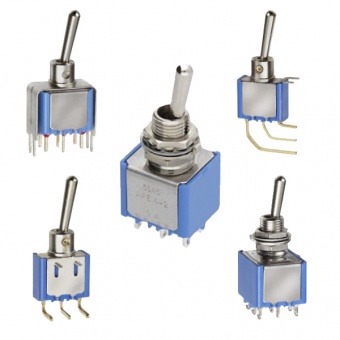 Apem серія тумблерів 5000 SERIES, 1-4 poles, Ø 6,35mm, 6 A 125 VAC/ 4 A 30 VDC, UL, CSA, VDE, CECC. NATO