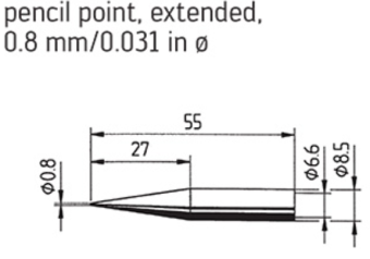 Kurtz Ersa 0842SD/SB паяльне жало, pencil point, extended, Ø 0.8 mm