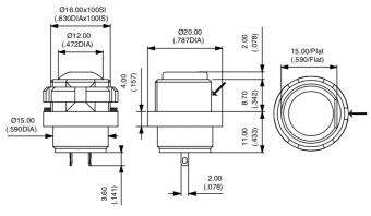 Apem IZPR3S412 кнопка, Ø 16 mm, Momentary (NO), blue actuator, 200 mA 48 VDC, IP67