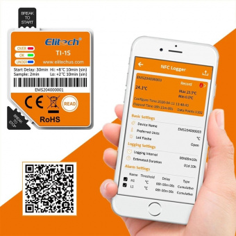 Elitech TI-1S реєстратор температури, -30 до +60 °C, Single-use, NFC, IP54